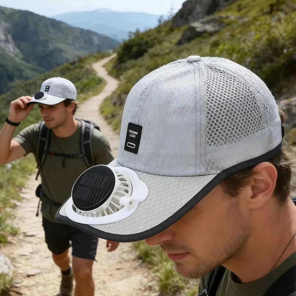 Solar Baseball Cap with Fan, Sun Protection USB Charging Fan Mesh Hat for Summer Outdoor Travel Fishing Camping Beach Golf