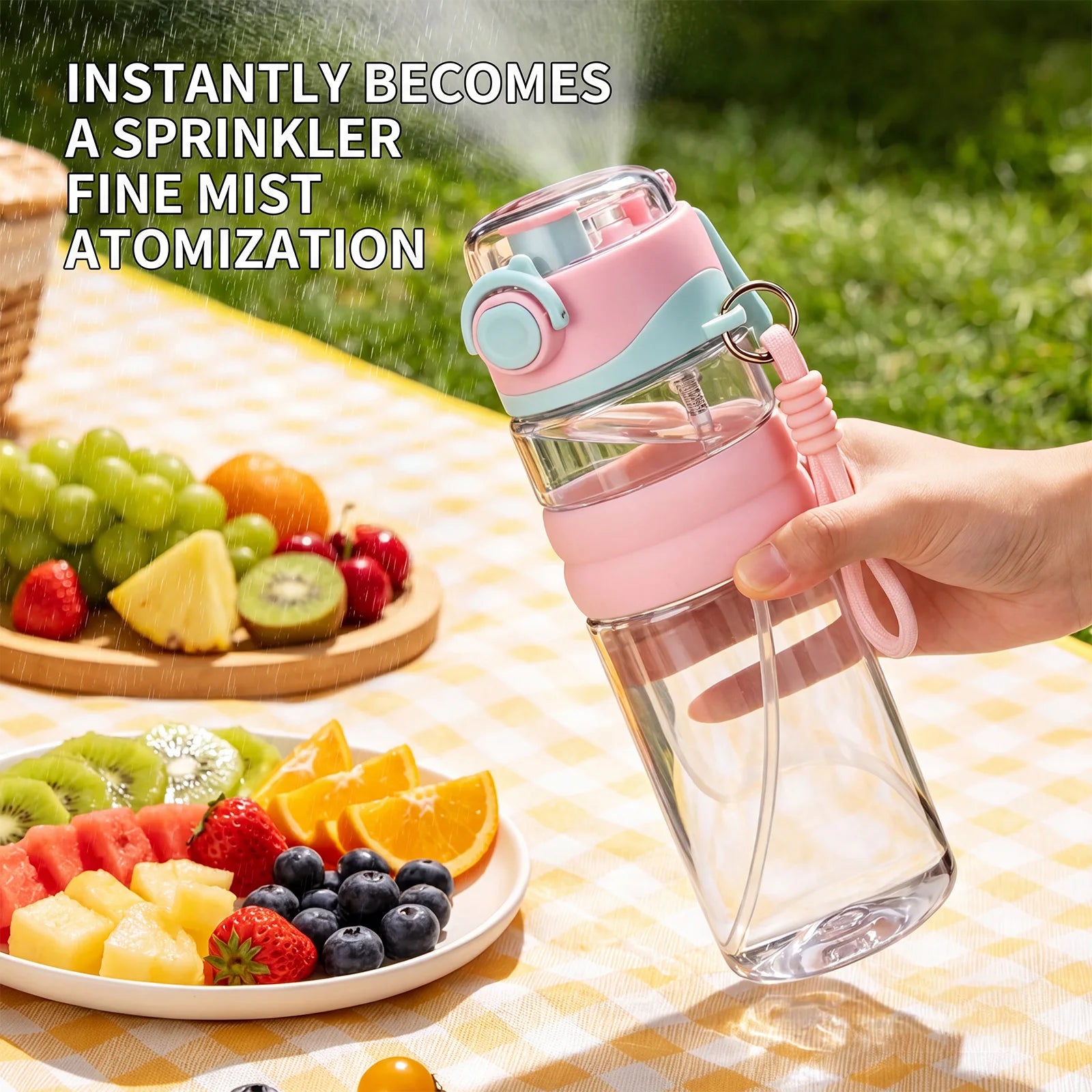 Water Bottle 750ML Spray Sports Water Bottle with Straw Direct Drinking Dual-Use Plastic Water Bottles for Outdoor Sporting
