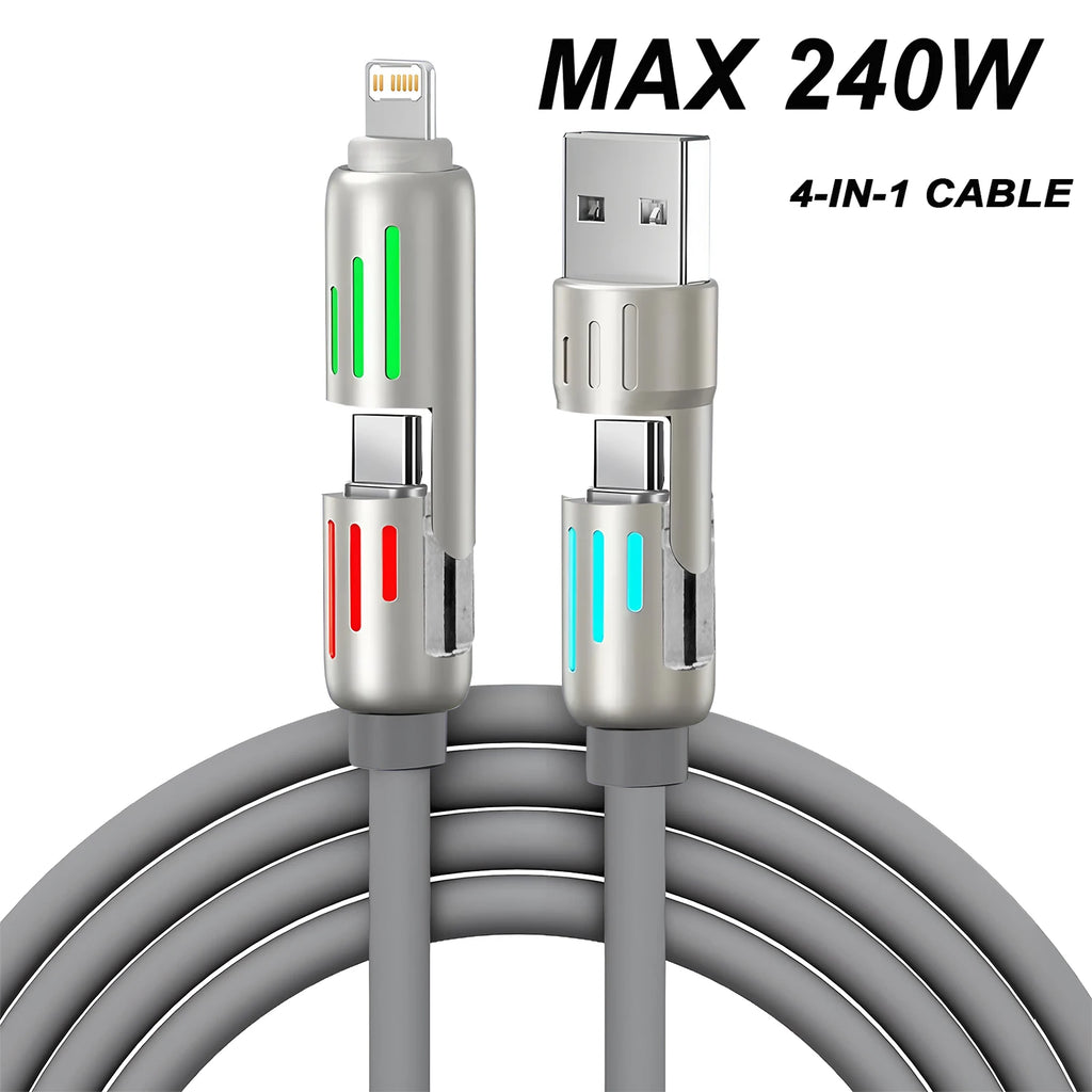 240W PD 4-IN-1 USB Type C to Type C Fast Charging Data Cable 1M For iPhone 16 Pro Max 15 iPad Xiaomi Samsung Tablet