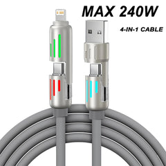 240W PD 4-IN-1 USB Type C to Type C Fast Charging Data Cable 1M For iPhone 16 Pro Max 15 iPad Xiaomi Samsung Tablet