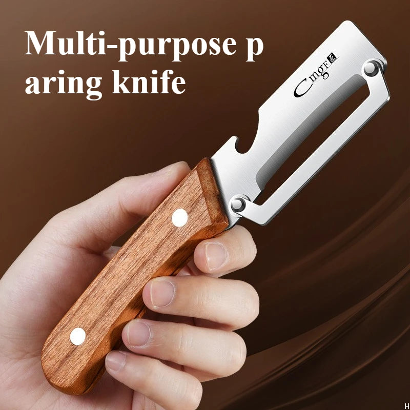 Stainless steel peeler with imitated wood handle for peeling and slicing fruits and vegetables | Durable and smooth operation