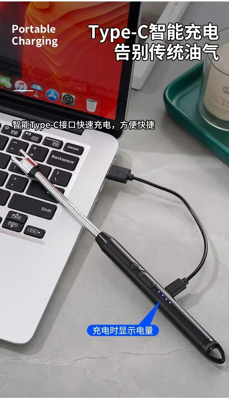 Type-C Rechargeable Kitchen Artifact Portable Smart Pulse Igniter Household Gas Stove Long Handle Electronic Lighter Wholesale