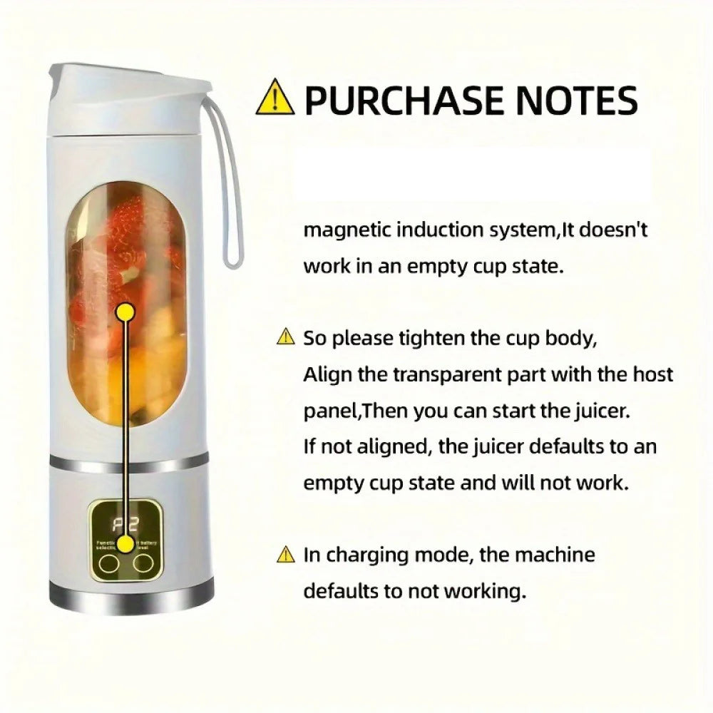 Portable USB Rechargeable Mini Blender & Juicer with Digital Display & 12-Blade System - Suitable for Travel, 3 Modes, USB- Oper