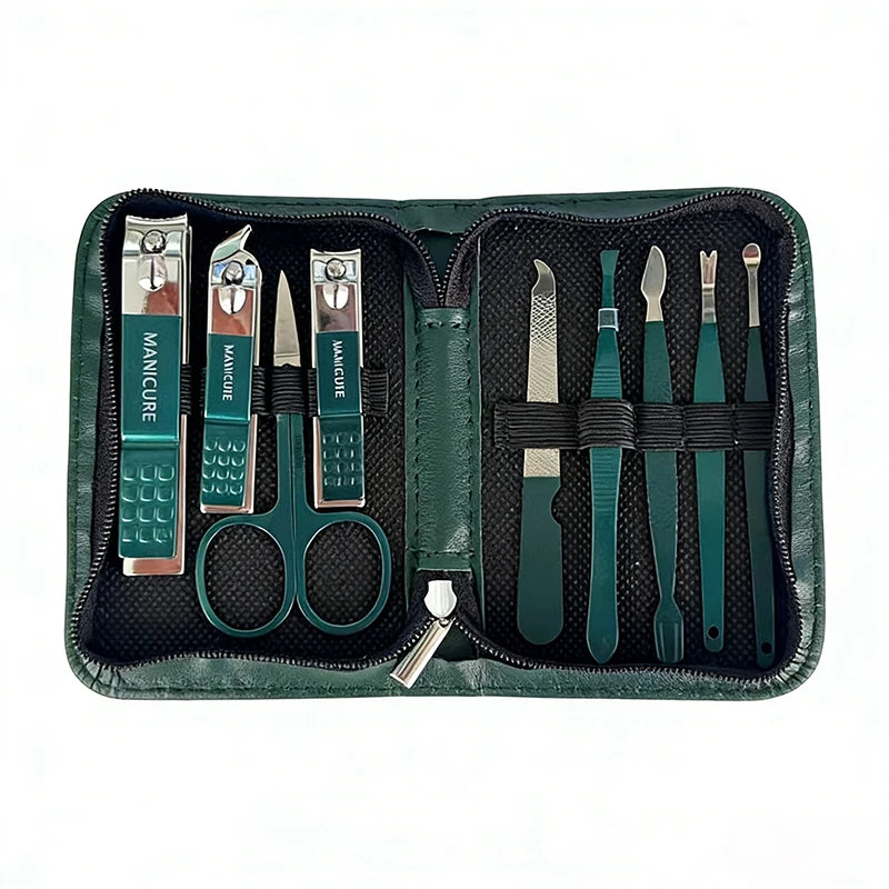 Green 6-18 Pcs Manicure Set With Leather Case Professional Foot And Face Care Tool Kits Stainless Steel Nail Clipper Sets Gift