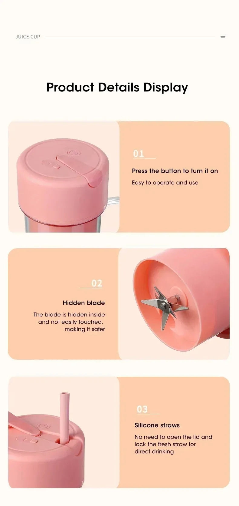 Portable USB Rechargeable Mini Blender Juicer Cup with Straw Cordless Juice Maker for Fruit Smoothies Home Outdoor Gym