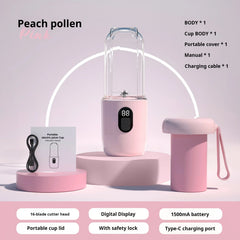 500ML Portable Blender with Lid Rechargeable Wireless Orange Juicer 16 Stainless Blades USB Smoothie Vegetables Fruits Mixer
