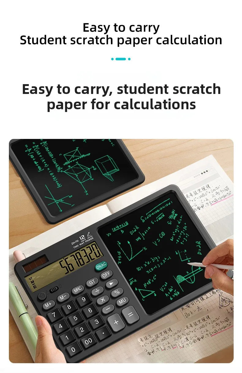 Solar Foldable Scientific Calculator with Writing and Drawing Tablet, LCD Large Screen Calculator