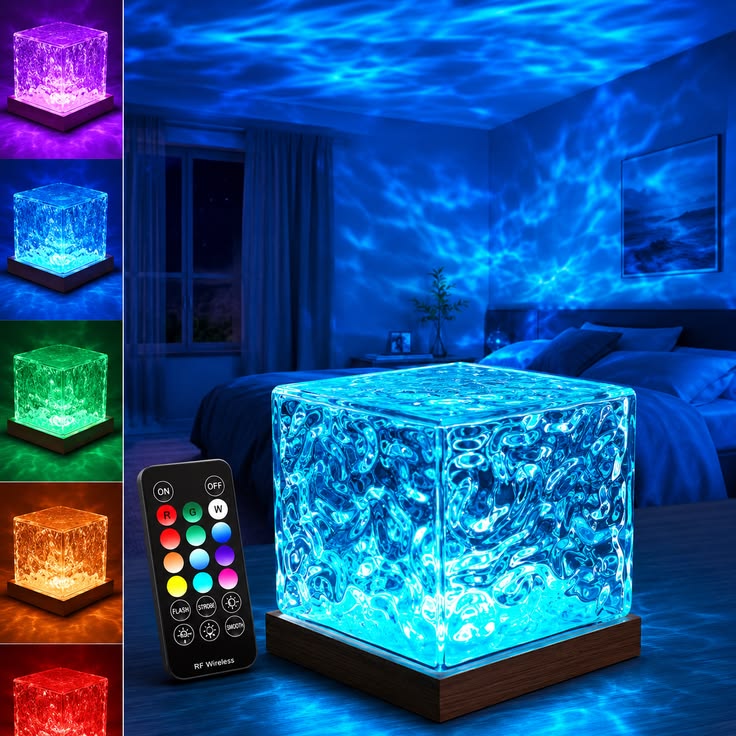 HOMEFISH RGB 16 Colors Night Light with Remote Ocean Wave Aurora Projector Rechargeable Table Lamp for Home Bedroom Decor
